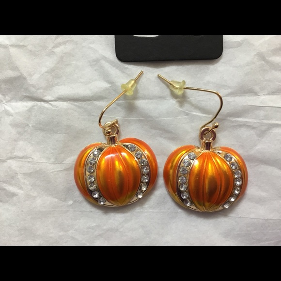 Crystal Orange Pumpkin Dangle Earrings - Picture 2 of 8